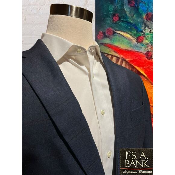 Jos A Bank Signature Collection Blazer 44L Blue Plaid Wool Sport Coat Jacket - Picture 4 of 12